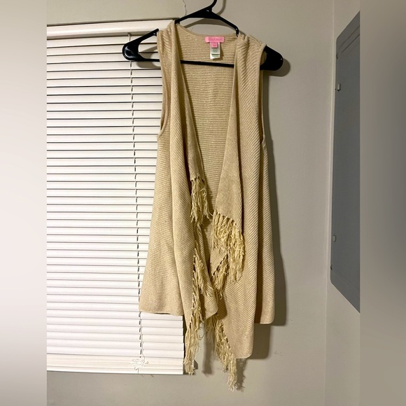 Lilly Pulitzer “ Abbott” Vest W/ fringe tassel gold cotton metallic Small - Picture 1 of 6